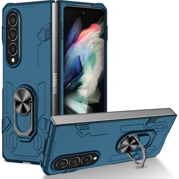 Custodia Galaxy Z Fold4, Pc Rigido Robusto, Custodia Antiurto Con Supporto Ad Anello E Supporto Per Samsung Galaxy Z Fold 4 5G Blu Scuro-image