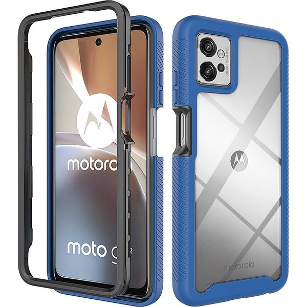 Moto G32 Case, Hybrid Transparent Back Cover, Rugged Tpu Bumper, Custodia Antiurto Per Motorola Moto G32 Blu Scuro-image