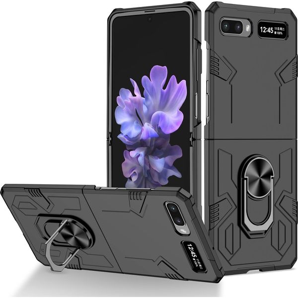 Custodia Galaxy Z Flip, Pc Rigido Robusto, Custodia Antiurto Con Supporto Ad Anello E Supporto Per Samsung Galaxy Z Flip 5G Nero-image