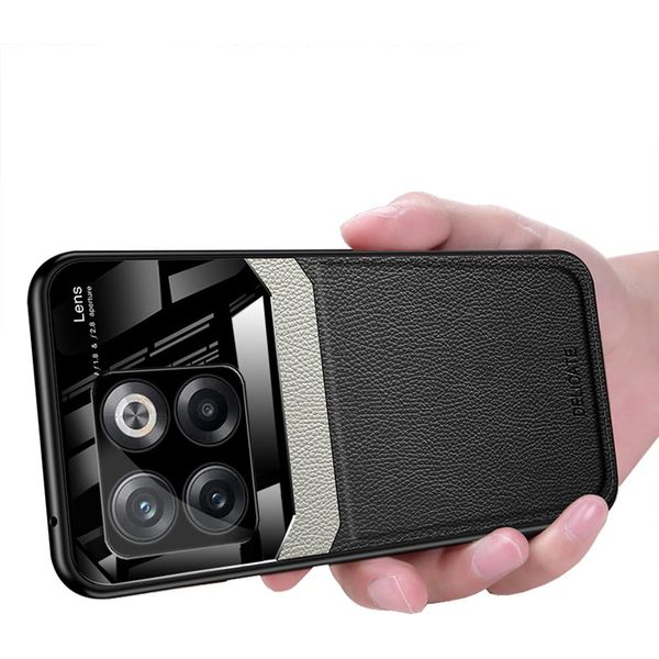 Custodia Per Oneplus Ace Pro, Paraurti Ibrido In Tpu, Antiscivolo, Custodia In Pelle Con Texture Litchi E Protezione In Vetro Per Oneplus Ace Pro Nero-image
