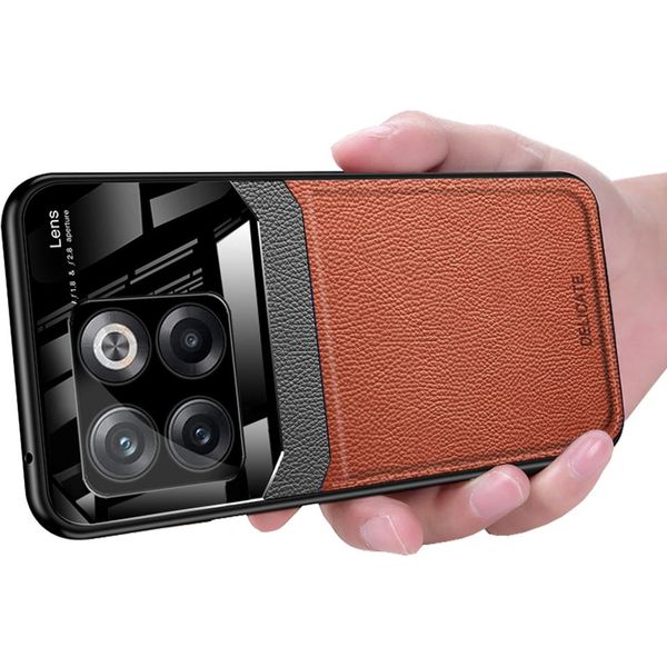 Custodia Per Oneplus Ace Pro, Paraurti Ibrido In Tpu, Antiscivolo, Custodia In Pelle Con Texture Litchi E Protezione In Vetro Per Oneplus Ace Pro Marrone-image