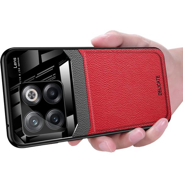 Custodia Per Oneplus Ace Pro, Paraurti Ibrido In Tpu, Antiscivolo, Custodia In Pelle Con Texture Litchi E Protezione In Vetro Per Oneplus Ace Pro Rosso-image