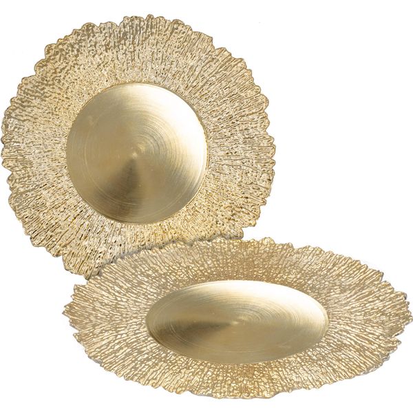 Piatto Decorativo Dorato Ø 33 Cm Circa - Set Di 2 - Piatto Per Candele-image