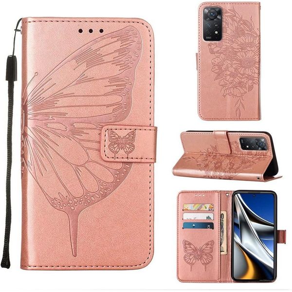 Redmi Note 11 Pro Case, Butterfly Embossing Flip Leather Card Holder Custodia Protettiva In Pelle Con Supporto Per Xiaomi Redmi Note 11 Pro 5G / 4G Rose Gold-image