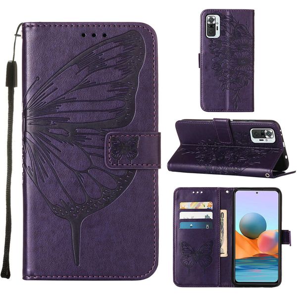 Redmi Note 10 Pro Case, Butterfly Relief Flip Custodia In Pelle Con Slot Per Schede E Supporto Per Xiaomi Redmi Note 10 Pro / 10 Pro Max Viola-image
