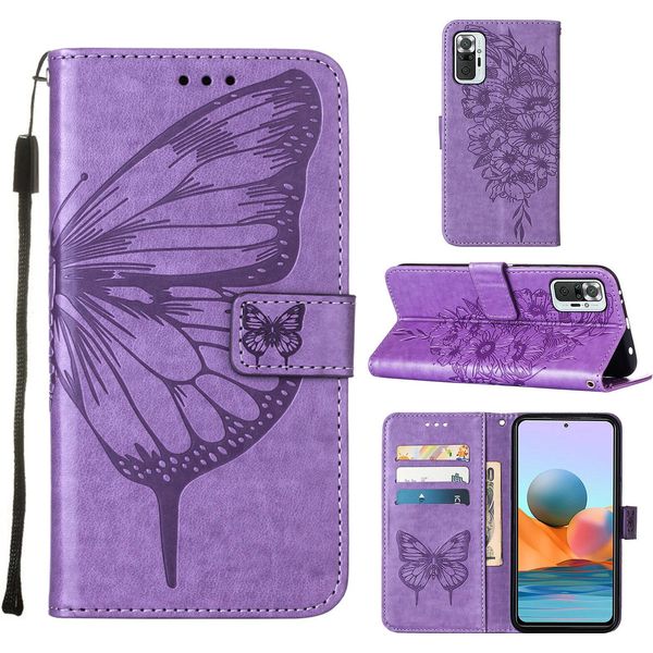 Redmi Note 10 Pro Case, Butterfly Relief Flip Custodia In Pelle Con Slot Per Schede E Supporto Per Xiaomi Redmi Note 10 Pro / 10 Pro Max Viola-image