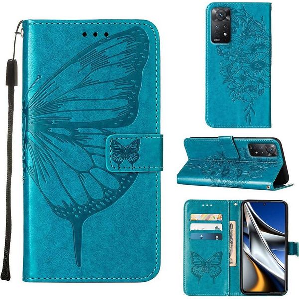 Redmi Note 11 Pro Case, Butterfly Relief Flip Custodia In Pelle Con Slot Per Schede E Stand Per Xiaomi Redmi Note 11 Pro 5G / 4G Blu-image