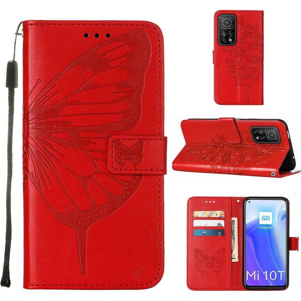 Xiaomi Poco M3 Pro 5G Case, Butterfly Embossing Flip Leather Card Holder Custodia Protettiva In Pelle Con Supporto Per Xiaomi Redmi Note 10 5G / Poco M3 Pro 5G Red-image