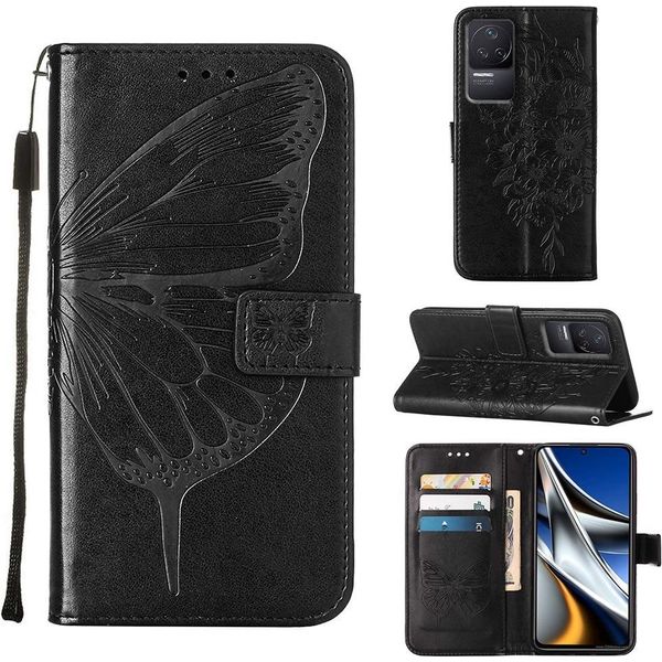 Redmi K50 Case, Butterfly Relief Flip Custodia In Pelle Con Slot Per Schede E Stand Per Xiaomi Redmi K50 / K50 Pro Nero-image