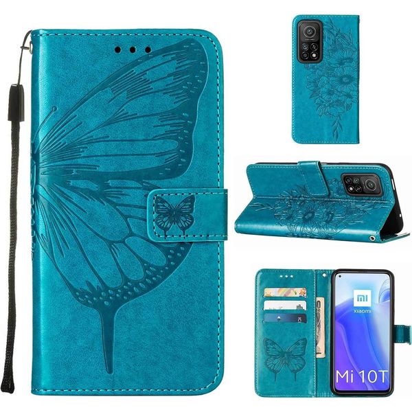 Xiaomi Poco M3 Pro 5G Case, Farfalla Rilievo Flip Custodia In Pelle Con Tasche Per Schede E Stand Per Xiaomi Redmi Note 10 5G / Poco M3 Pro 5G Blu-image