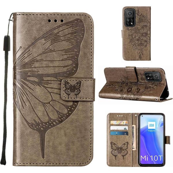 Xiaomi Poco M3 Pro 5G Case, Butterfly Relief Flip Custodia In Pelle Con Tasche Per Schede E Stand Per Xiaomi Redmi Note 10 5G / Poco M3 Pro 5G Grigio-image