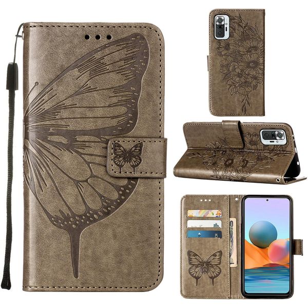 Redmi Note 10 Pro Case, Butterfly Embossing Flip Leather Card Holder Custodia Protettiva In Pelle Con Supporto Per Xiaomi Redmi Note 10 Pro / 10 Pro Max Grigio-image