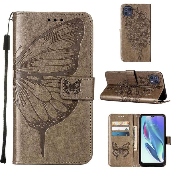 Moto G50 5G Case, Butterfly Relief Flip Custodia In Pelle Con Slot Per Schede E Stand Per Motorola Moto G50 5G Grigio-image