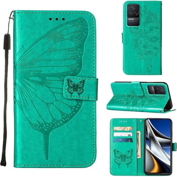 Redmi K50 Case, Butterfly Relief Flip Custodia In Pelle Con Slot Per Schede E Stand Per Xiaomi Redmi K50 / K50 Pro Verde-image