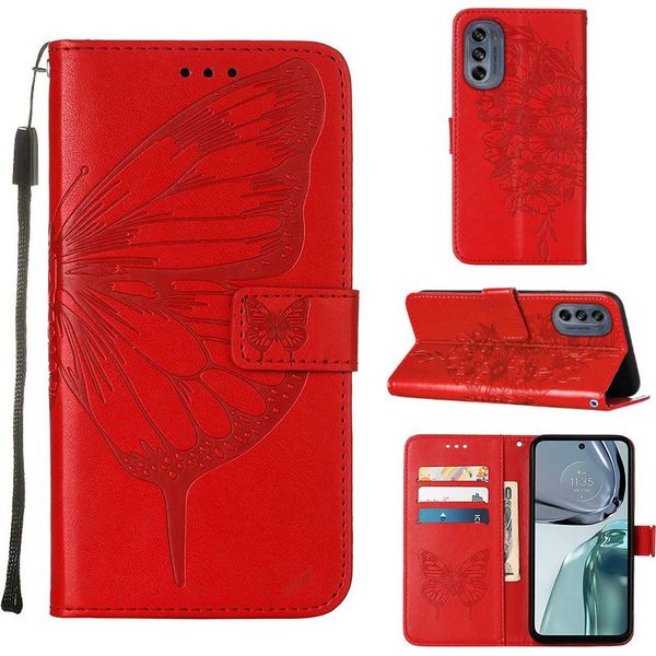 Moto G62 5G Case, Butterfly Relief Flip Custodia In Pelle Con Slot Per Schede E Stand Per Motorola Moto G62 5G Rosso-image
