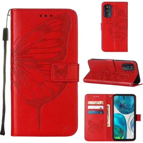 Moto G52 Case, Butterfly Relief Flip Custodia In Pelle Con Slot Per Schede E Stand Per Motorola Moto G52 Rosso-image
