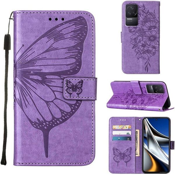 Custodia Redmi K50, Custodia In Pelle Flip A Farfalla Con Slot Per Schede E Supporto Per Xiaomi Redmi K50 / K50 Pro Viola-image