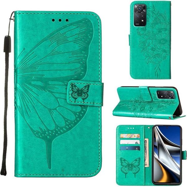 Redmi Note 11 Pro Case, Butterfly Relief Flip Custodia In Pelle Con Slot Per Schede E Supporto Per Xiaomi Redmi Note 11 Pro 5G / 4G Verde-image