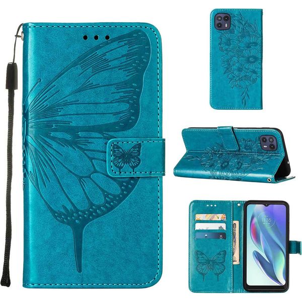 Moto G50 5G Case, Butterfly Relief Flip Custodia In Pelle Con Slot Per Schede E Stand Per Motorola Moto G50 5G Blu-image