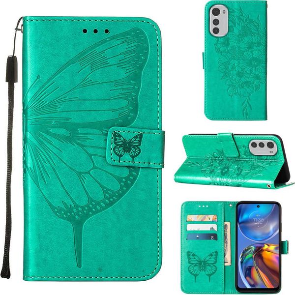Moto E32 Case, Butterfly Relief Flip Custodia In Pelle Con Slot Per Schede E Stand Per Motorola Moto E32 Verde-image