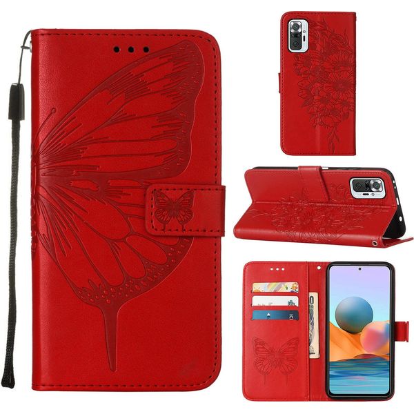 Redmi Note 10 Pro Case, Butterfly Relief Flip Custodia In Pelle Con Slot Per Schede E Stand Per Xiaomi Redmi Note 10 Pro / 10 Pro Max Rosso-image
