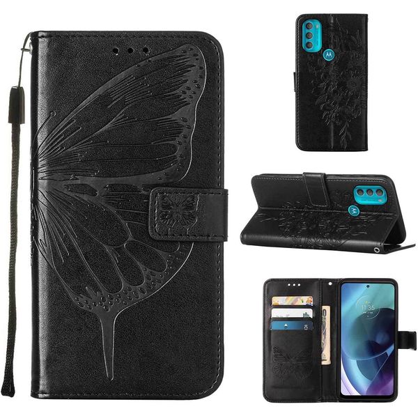 Moto G71 5G Case, Butterfly Embossed Flip Leather Card Holder Custodia Protettiva In Pelle Con Stand Per Motorola Moto G71 5G Nero-image