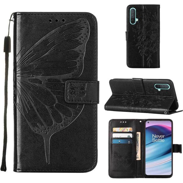 Oneplus Nord Ce 5G Case, Butterfly Relief Flip Custodia In Pelle Con Slot Per Schede E Stand Per Oneplus Nord Ce 5G Nero-image