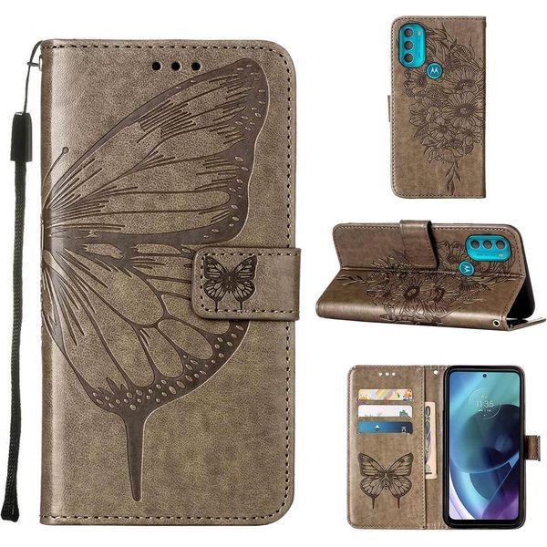 Moto G71 5G Case, Butterfly Embossed Flip Leather Card Holder Custodia Protettiva Con Supporto Per Motorola Moto G71 5G Grigio-image