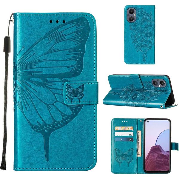 Oneplus Nord 20 5G Case, Butterfly Emboss Flip Custodia In Pelle Con Slot Per Schede E Supporto Per Oneplus Nord 20 5G Blu-image