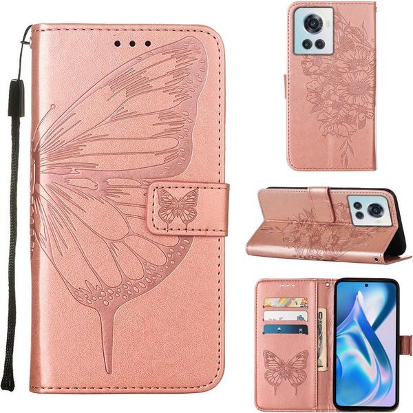 Custodia Oneplus Ace, Custodia In Pelle A Farfalla In Rilievo Con Slot Per Schede E Supporto Per Oneplus Ace 5G Oro Rosa-image