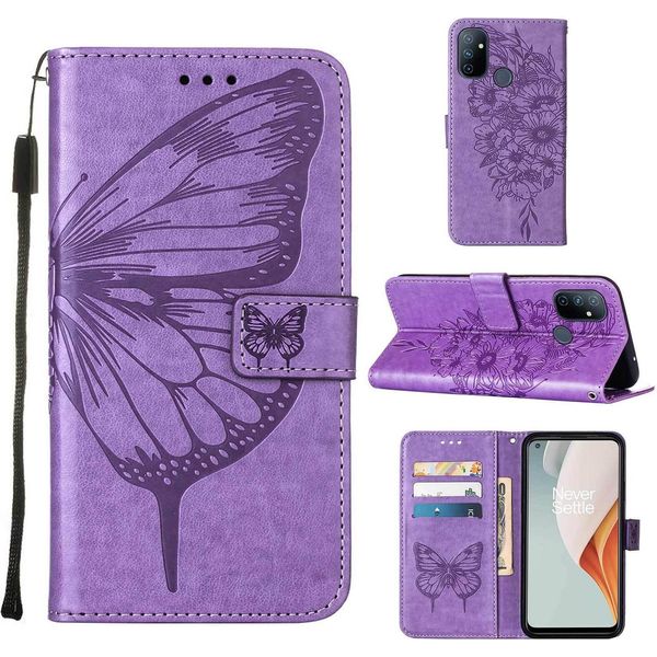 Custodia Oneplus Nord N100, Custodia In Pelle Flip A Farfalla Con Slot Per Schede E Supporto Per Oneplus Nord N100 Viola-image