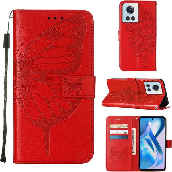 Custodia Oneplus Ace, Farfalla In Rilievo Flip In Pelle Titolare Della Carta Custodia Protettiva In Pelle Con Supporto Per Oneplus Ace 5G Rosso-image
