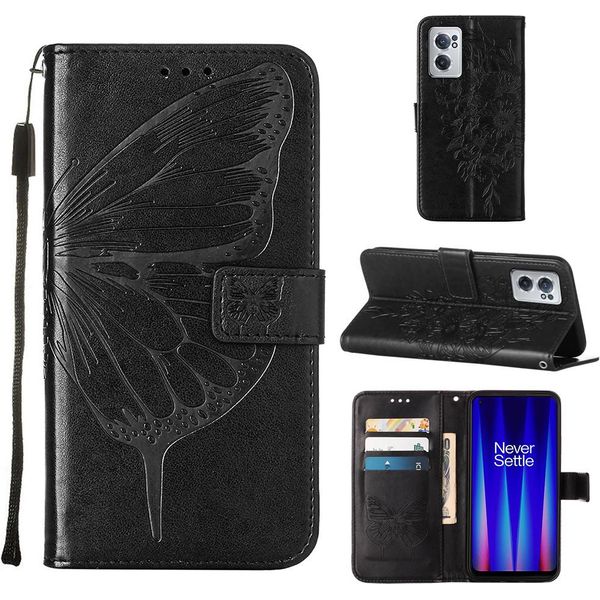 Oneplus Nord Ce 2 5G Case, Butterfly Relief Flip Custodia In Pelle Con Slot Per Schede E Supporto Per Oneplus Nord Ce 2 5G Nero-image