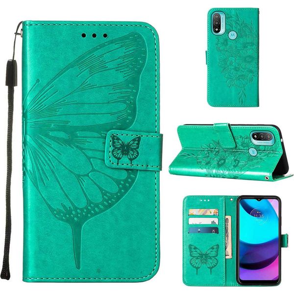 Moto E20 Case, Butterfly Embossing Flip Leather Card Holder Custodia Protettiva In Pelle Con Supporto Per Motorola Moto E20 / E30 / E40 Verde-image