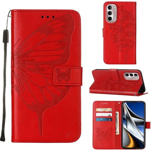 Moto G Stylus 4G 2022 Case, Butterfly Relief Flip Custodia In Pelle Con Slot Per Schede E Stand Per Motorola Moto G Stylus 4G 2022 Rosso-image