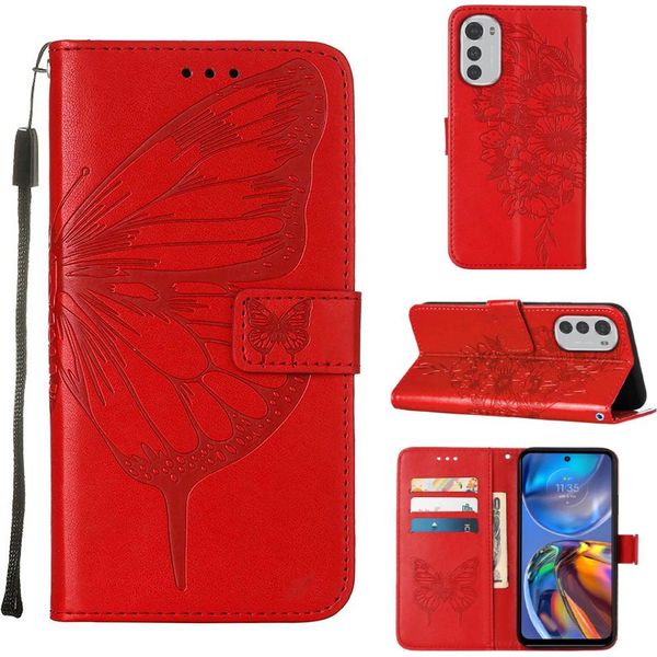 Moto E32 Case, Butterfly Relief Flip Custodia In Pelle Con Slot Per Schede E Stand Per Motorola Moto E32 Rosso-image