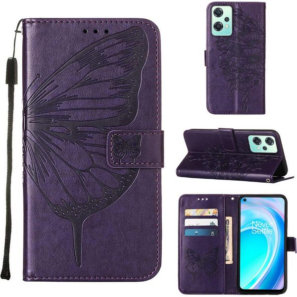 Oneplus Nord Ce 2 Lite 5G Case, Butterfly Emboss Flip Custodia In Pelle Con Slot Per Schede E Supporto Per Oneplus Nord Ce 2 Lite 5G Purple-image