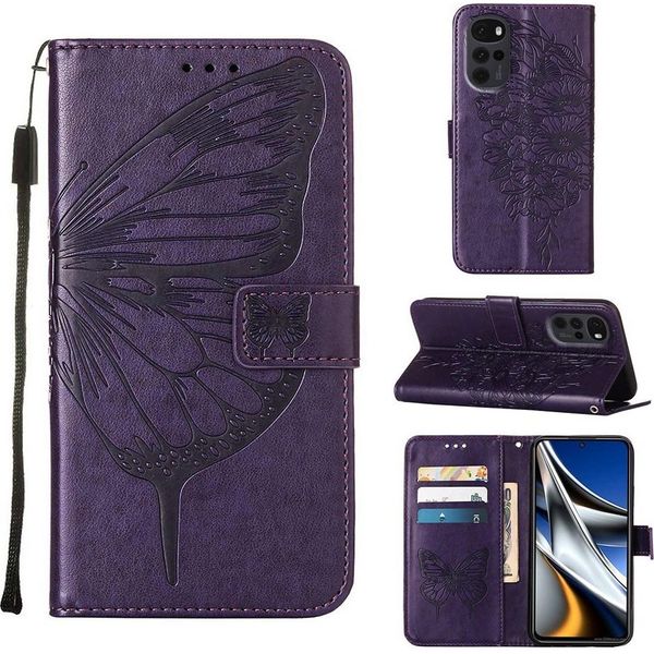Moto G Stylus 5G 2022 Case, Farfalla Rilievo Flip Custodia In Pelle Con Slot Per Schede E Stand Per Motorola Moto G Stylus 5G 2022 Viola-image