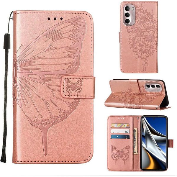 Moto G Stylus 4G 2022 Case, Butterfly Embossing Flip Leather Card Holder Custodia Protettiva In Pelle Con Stand Per Motorola Moto G Stylus 4G 2022 Rose Gold-image