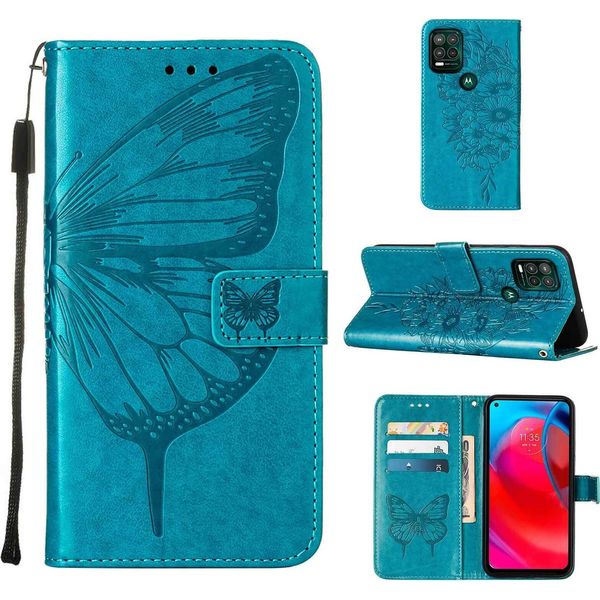 Moto G Stylus 5G 2021 Case, Butterfly Relief Flip Custodia In Pelle Con Slot Per Schede E Stand Per Motorola Moto G Stylus 5G 2021 Blu-image