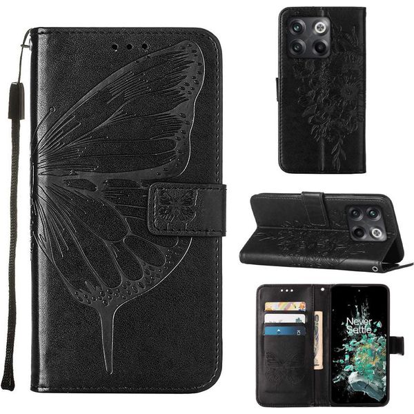 Oneplus 10T 5G Case, Butterfly Relief Flip Custodia In Pelle Con Slot Per Schede E Supporto Per Oneplus 10T 5G Nero-image