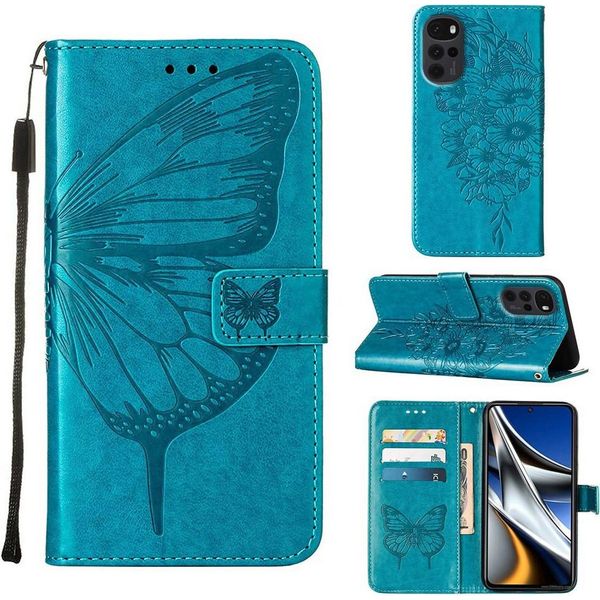 Moto G Stylus 5G 2022 Case, Farfalla Rilievo Flip Custodia In Pelle Con Slot Per Schede E Stand Per Motorola Moto G Stylus 5G 2022 Blu-image
