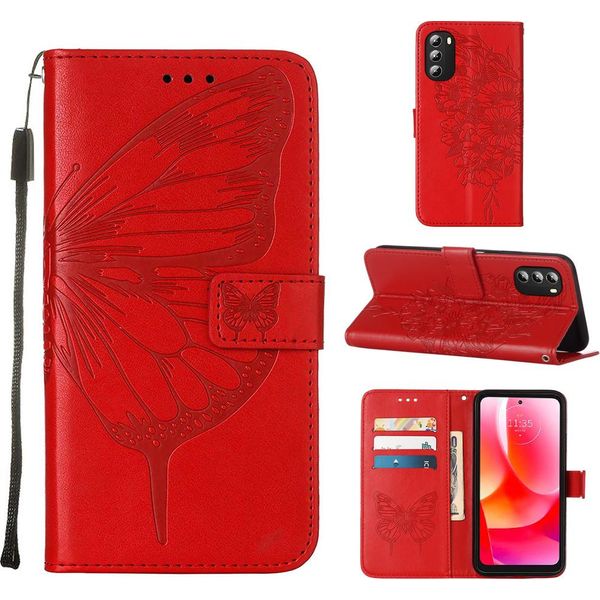 Moto G 5G 2022 Case, Butterfly Embossed Flip Leather Card Holder Custodia Protettiva In Pelle Con Supporto Per Motorola Moto G 5G 2022 Red-image
