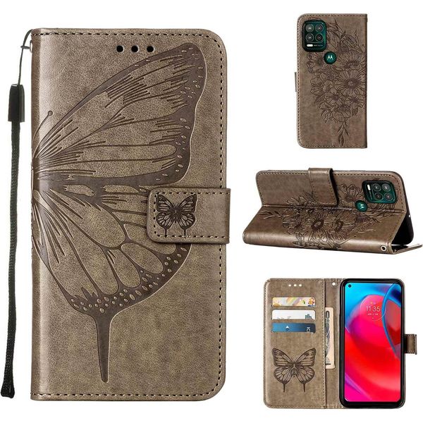 Moto G Stylus 5G 2021 Case, Butterfly Relief Flip Custodia In Pelle Con Slot Per Schede E Stand Per Motorola Moto G Stylus 5G 2021 Grigio-image