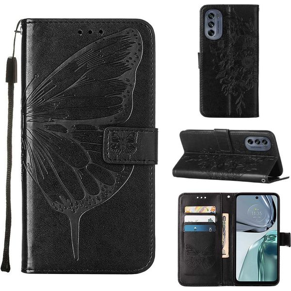 Moto G62 5G Case, Butterfly Relief Flip Custodia In Pelle Con Slot Per Schede E Stand Per Motorola Moto G62 5G Nero-image