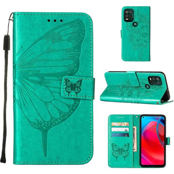Moto G Stylus 5G 2021 Case, Butterfly Relief Flip Custodia In Pelle Con Slot Per Schede E Stand Per Motorola Moto G Stylus 5G 2021 Verde-image