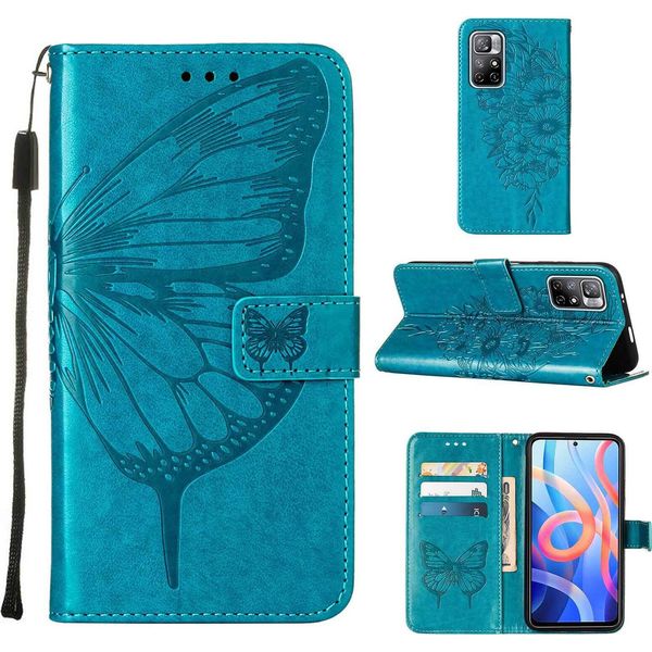 Xiaomi Poco M4 Pro 5G Case, Butterfly Embossing Flip Leather Card Holder Custodia Protettiva In Pelle Con Supporto Per Xiaomi Poco M4 Pro 5G Blu-image