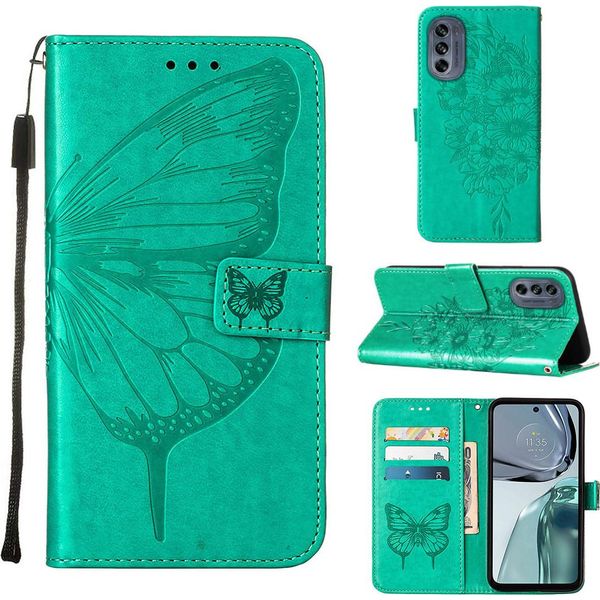 Moto G62 5G Case, Butterfly Relief Flip Custodia In Pelle Con Slot Per Schede E Stand Per Motorola Moto G62 5G Verde-image