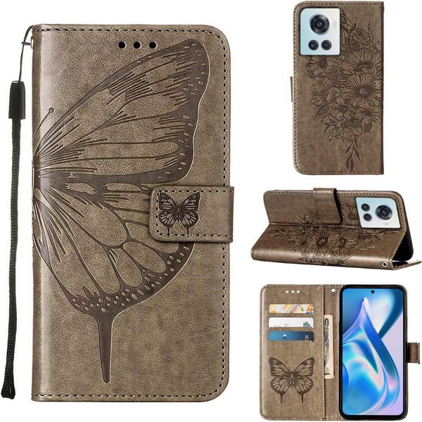 Custodia Oneplus Ace, Custodia In Pelle A Farfalla In Rilievo Con Slot Per Schede E Supporto Per Oneplus Ace 5G Grigio-image