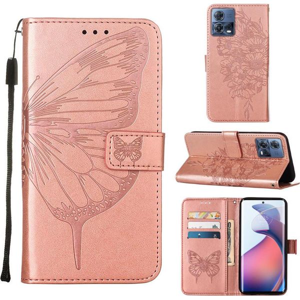 Moto S30 Pro Case, Butterfly Relief Flip Custodia In Pelle Con Slot Per Schede E Stand Per Motorola Moto S30 Pro 5G Rose Gold-image